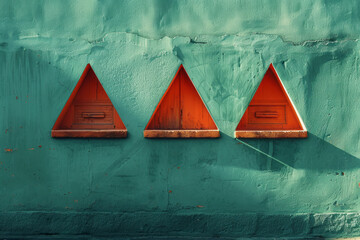 Poster - Artistic depiction of a simple green rectangle with orange triangular pockets, emphasizing bold colors and shapes,