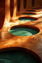 Poster - Scene featuring a brown table outline with green elliptical pockets, giving an abstract representation of a billiard table,