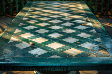 Poster - Image of a green table with white outlines and diamond-shaped pockets, emphasizing simplicity and geometry,