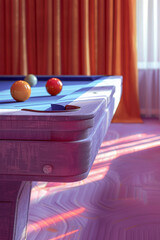 Poster - Illustration of a purple billiard table with orange circular pockets, using complementary colors for contrast,