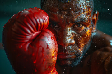Poster - Image of a boxer figure delivering a powerful punch, with the glove and opponent's face highlighted by dynamic motion effects.