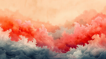 Wall Mural - A painting of a red and blue sky with clouds