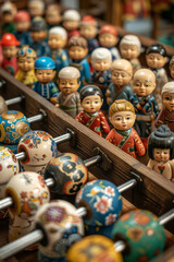 Poster - Image of a foosball table where each player is a unique, hand-painted figurine, representing different artistic styles from around the world,