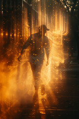 Poster - Artistic depiction of a player hitting a streak of perfect steps, with a wave of light highlighting their rhythm and timing,