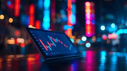 Leinwandbilder - A digital tablet displaying candlestick charts and technical indicators, used by traders for analyzing stock market trends.