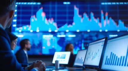 Leinwandbilder - A financial expert explaining stock market graphs and trends to a group of attentive investors during a seminar.