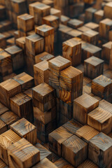 Aufkleber - artistic depiction of a city built entirely from wooden cubes, arranged in a grid pattern to represe