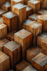 Aufkleber - image of a minimalist cityscape with simple wooden blocks, each representing a modern, sleek buildin
