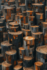 Aufkleber - artistic depiction of a tiered cityscape with wooden blocks stacked in layers, creating a terraced u