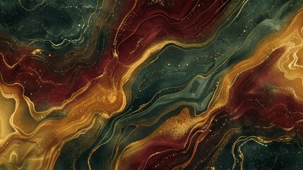 Wall Mural - Blend of dark green mustard and burgundy with flowing textures background