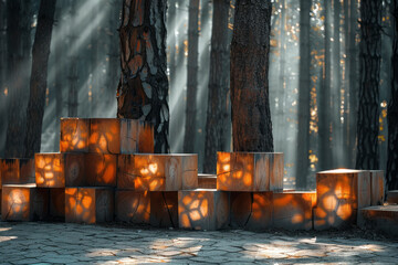 Aufkleber - illustration of wooden cubes stacked in a way that their shadows form the silhouette of a mysterious