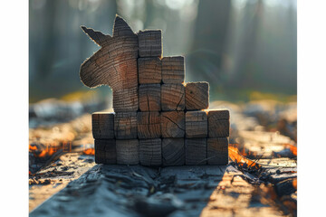 Aufkleber - image of wooden cubes arranged to form the shadow of a mystical creature, such as a unicorn or a gri