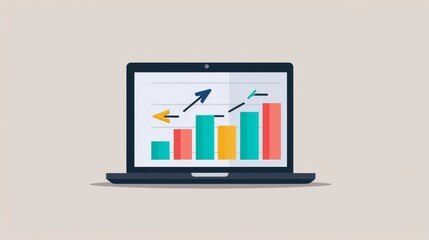 Fototapete - A laptop screen showing a bar graph with key performance indicators, illustrating progress and achievements in business.