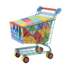 Canvas Print - Shopping cart with package, isolated on a white or transparent background.