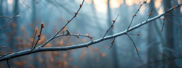 Wall Mural - branch with sunlight and bokeh, peaceful Autumn and fall season foliage wallpaper background