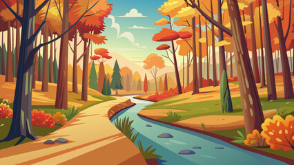 Wall Mural - Autumnal Splendor in a Serene Forest Landscape with Stream