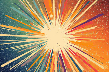 Wall Mural - Sun burst in retro style with grungy dots. Vintage sun rays background..