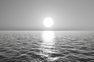 Wall Mural - A calm ocean with a large sun in the sky. The sun is reflecting off the water, creating a serene and peaceful atmosphere