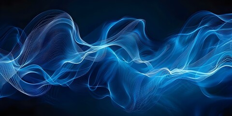 Poster - vibrant blue sound wave lines on a dark background representing music and technology. concept sound 