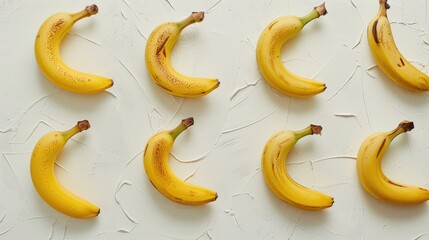 Wall Mural - Fresh ripe bananas arranged on a white surface