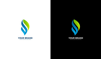 Canvas Print - Leaf blue gas logo. Gas design, blue, leaf, green, letter D. Graphic vector illustration