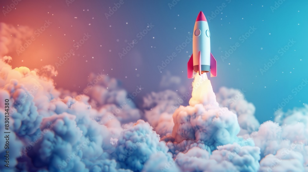 3D rocket in space Business startup and business growth concept ...