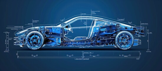 sketch line of car on blueprint