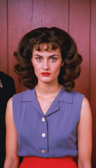 Poster - photo of beautiful woman in restro hair and retro costume in t.v. series, generative AI