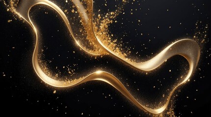 Wall Mural - enchanting black canvas with golden particles and glitter dancing in the air, casting a spell of lux