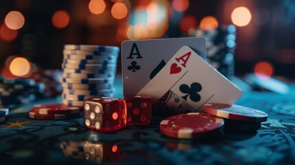 Wall Mural - A deck of cards and a pile of chips on a table