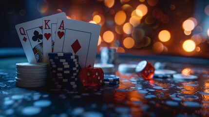 Wall Mural - A deck of cards and a pile of chips on a table