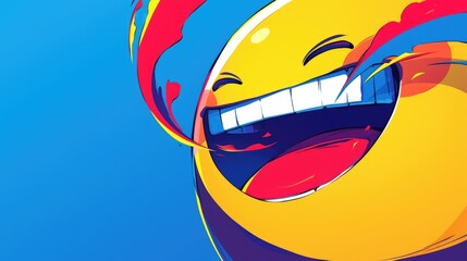 Poster - A big cheerful emoji sporting the flag of New Caledonia with a vibrant yellow smile