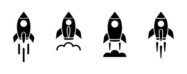 set of rocket vector icons. launch spaceship or spacecraft. rocket fast flying for space. new busine