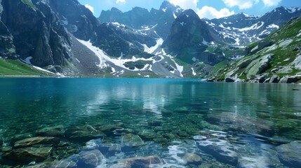 Wall Mural - a morainecovered lake formed by a retreating glacier thousands of years ago