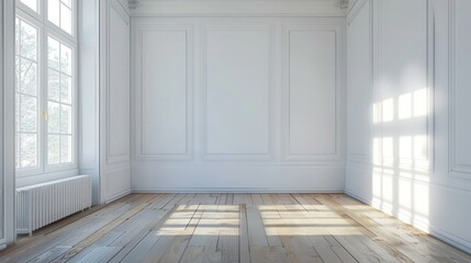 Poster - Empty room with white walls, wooden floor.