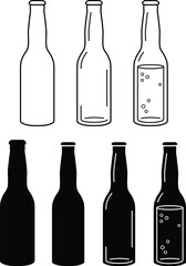 Wall Mural - Glass Soda Bottle or Carbonated Pop Soft Drink Clipart Set - Outline & Silhouette