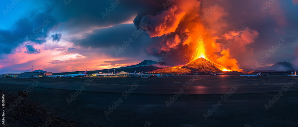 AI Image Generator of Volcanic eruption, smoke and lava flowing near an ...