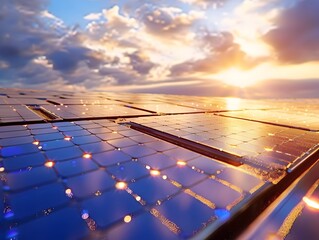 Poster - innovative perovskite solar cells harnessing renewable energy from the radiant sunset skyline