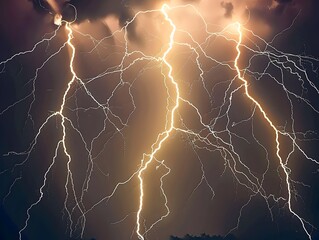 Poster - Dramatic Thunderstorm with Striking Lightning Forks Across the Moody Sky