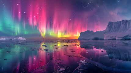 breathtaking image of aurora australis or southern lights illuminating night sky vibrant color above
