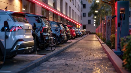 Naklejka na meble Public parking along the street with charging points for electric vehicles.