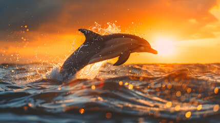 A dolphin is jumping out of the water in the ocean