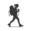 © NikahGeh - silhouette backpacker woman in action full body black color only