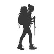 © NikahGeh - silhouette backpacker woman in action full body black color only