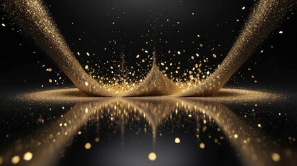 Wall Mural - sophisticated black background illuminated by golden particles and glitter, creating an aura of shim