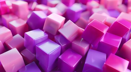 Poster - 3D render of pink and purple abstract cubes background in the style of abstract cubes
