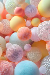 Poster - A pile of pastelcolored spheres, each with its own unique texture and pattern, floating in the air, creating an abstract background that evokes joy and playfulness
