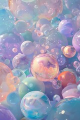 Poster - A sea of pastelcolored spheres, some large and others small, floating in the air
