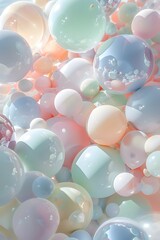 Poster - A sea of pastelcolored spheres, some large and others small, floating in the air
