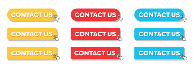 Simple Contact Us Web Button Set with hand pointer or arrow pointer modern minimal style vector